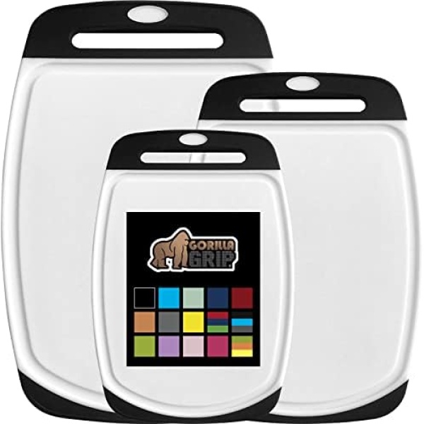 GORILLA GRIP 100% BPA-Free Reversible Kitchen Cutting Board Set of 3
