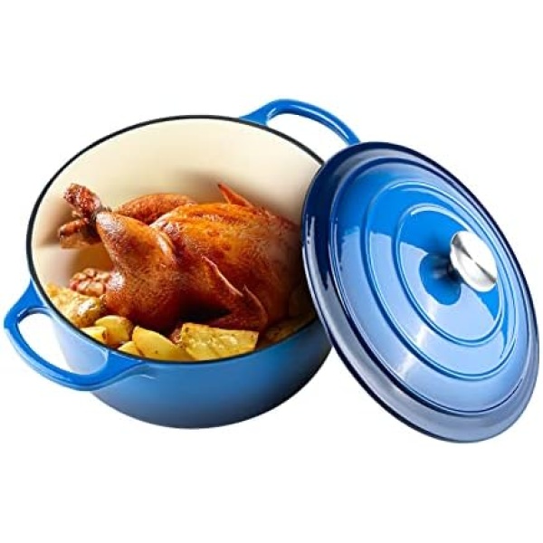 Miereirl 6 QT Enameled Dutch Oven Pot with Lid, Cast Iron Dutch Oven with Dual