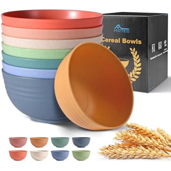HOTEC Unbreakable Wheat Straw Cereal Bowls - Microwave & Dishwasher Safe Soup