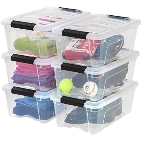 IRIS USA 13 Qt Stackable Plastic Storage Bins with Lids, 6 Pack - BPA-Free