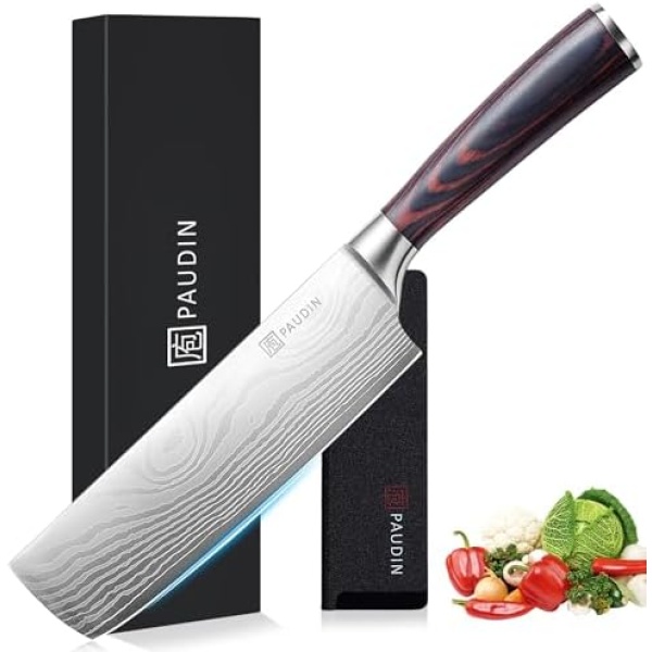 PAUDIN Nakiri Knife - 7" Razor Sharp Meat Cleaver and Vegetable Kitchen Knife