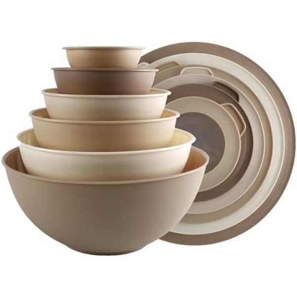 COOK WITH COLOR Mixing Bowls with TPR Lids - 12 Piece Plastic Nesting Bowls Set