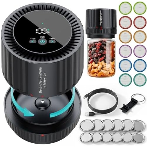 2025 Latest Updated Electric Mason Jar Vacuum Sealer Kit, Firm Sealing