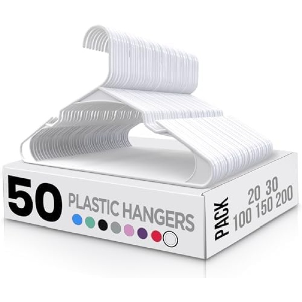 Utopia Home Plastic Hangers 50 Pack - Perfect for Clothes Hanger Space Saving