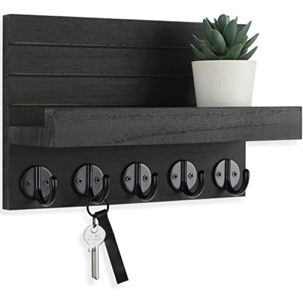 Key Holder for Wall, Decorative Key and Mail Holder with Shelf Has Large Hooks