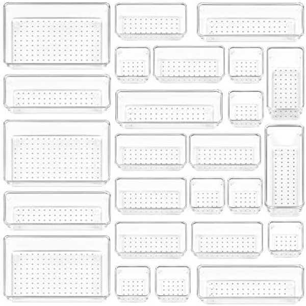 Vtopmart 25 PCS Clear Plastic Drawer Organizers Set, 4-Size Versatile Bathroom