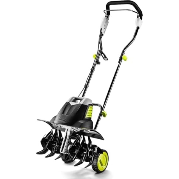 Electric Tiller 12 Amp Rototiller：Powerful Garden Tiller with 6 Steel Tines