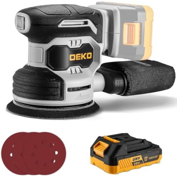 Cordless Orbital Sander: DEKOPRO 20V Random Orbit Sander, 5inch Power Palm