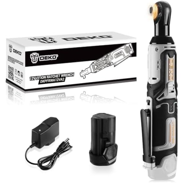 DEKOPRO Cordless Ratchet Wrench 3/8" Cordless Electric Ratchet Drive, 12V Power
