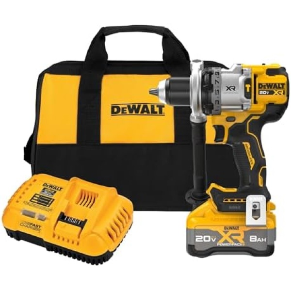 DEWALT 20V MAX XR 1/2 Inch Cordless Hammer Drill Kit with 8AH Battery and