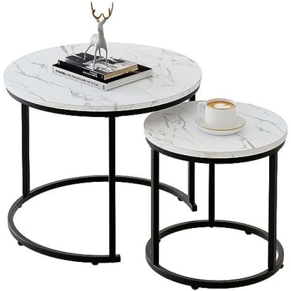 aboxoo Round Nesting Coffee Table Side Table Set of 2 End Tables for Living Room