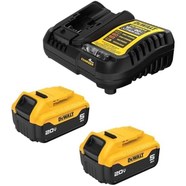 DEWALT 20V MAX Lithium-Ion Battery 2-Pack and Charger, 5.0 Ah, Battery Starter