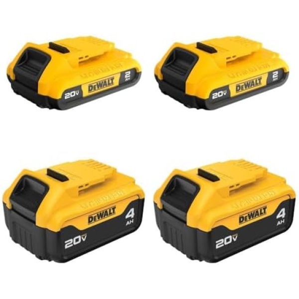DEWALT 20V MAX Lithium Ion Battery, 2 Ah and 4 Ah, 4-Pack, Fuel Gauge LED Charge