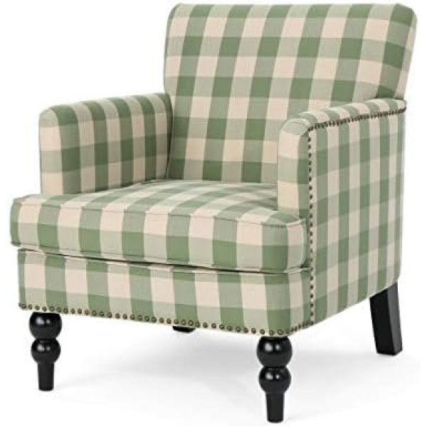 Great Deal Furniture Eve Tufted Fabric Club Chair, Green Checkerboard