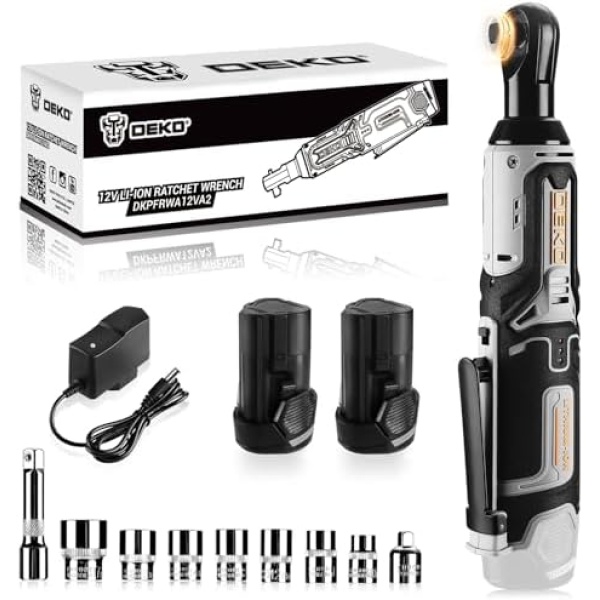 DEKOPRO Cordless Ratchet Wrench Set 3/8" Cordless Electric Ratchet Drive, 12V