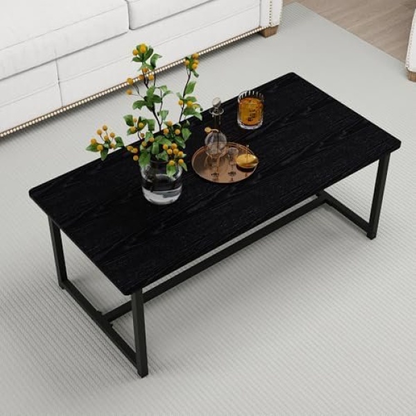 35.4" Rectangular Coffee Table for Living Room, Modern Industrial Style Coffee