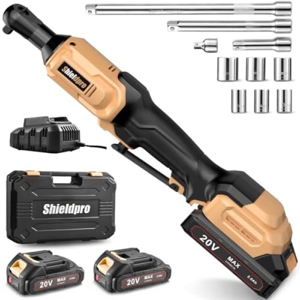 SHIELDPRO 20V Electric Ratchet Wrench Set, 3/8" Cordless Ratchet Kit