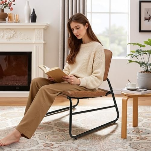 DAICO Modern Accent Chair Faux Leather Armless Sling Accent Chairs Comfy