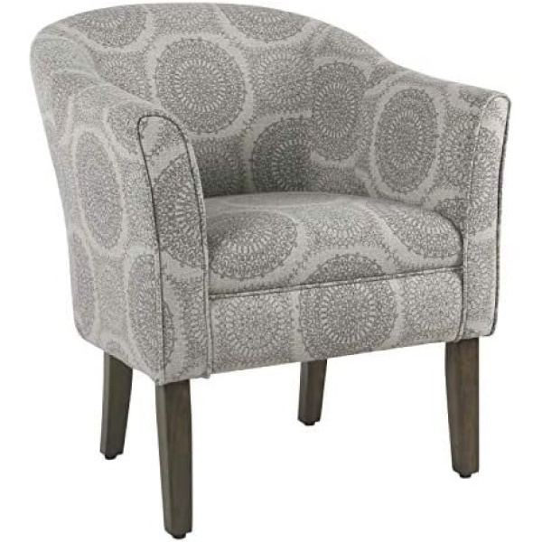 HomePop Barrel Shaped Accent Chair, Grey Medallion
