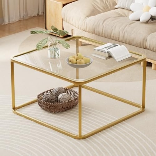 Coffee Table Glass, Minimalist Square Tables for Living Room, Modern Center