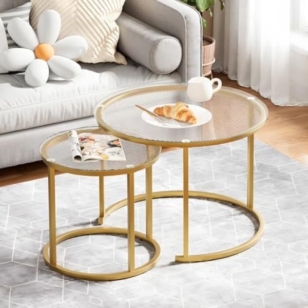 aboxoo Nesting Coffee Table Set of 2, Small Round Glass Nesting Tables