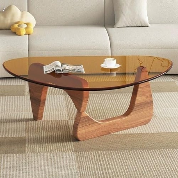 EASYSOUL Modern Glass Coffee Table, 32.68" D x 22.44" W x 15.75" H, Abstract