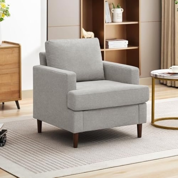 Mid-Century Accent Chair,Modern Linen Fabric Armchair for Living Room