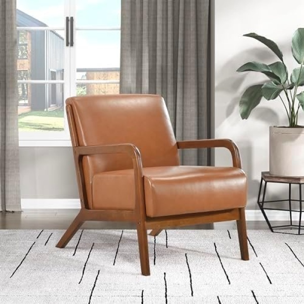 Lexicon Mid Century Modern Accent Chair with Solid Wood Frame and Legs