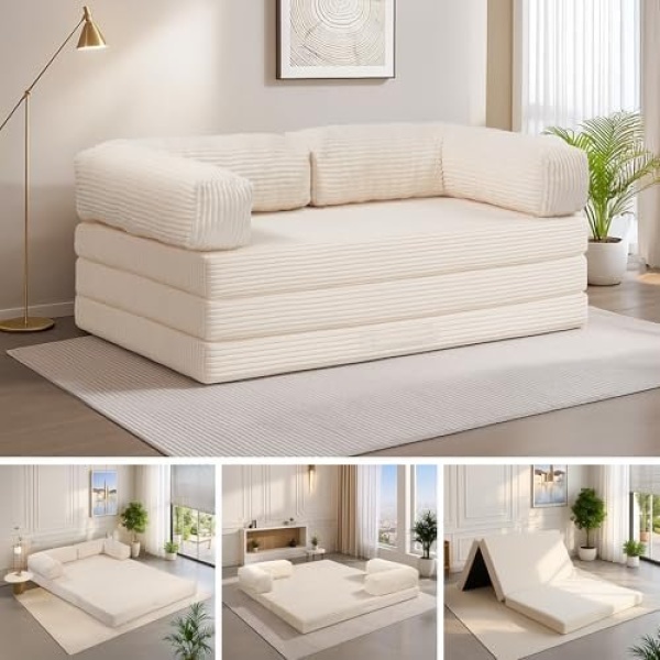 5-in-1 Convertible Sofa Bed Queen,Tri-Fold Mattress with Removable L-Shaped