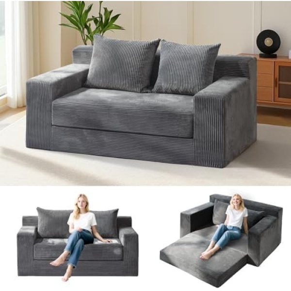 Convertible Sofa Bed, Boneless Couch Loveseat Sleeper, 2 in 1 Folding Couch Bed