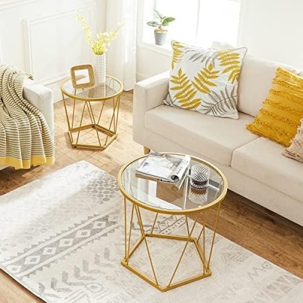 HOOBRO Small Coffee Table Set of 2, Round Coffee End Table with Metal Frame