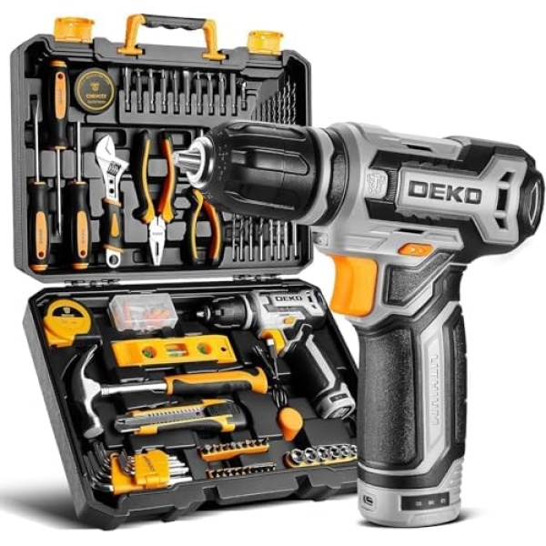 Power Drill Tool Set Kit: DEKOPRO Cordless Drill Tool Box with 12V Battery